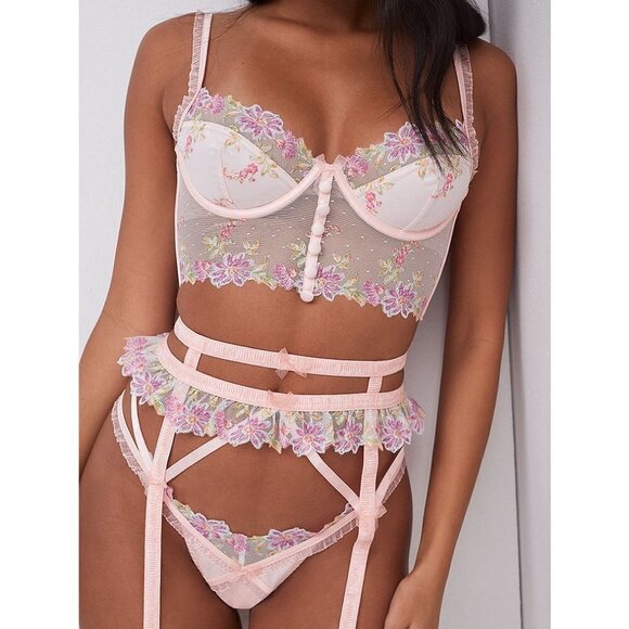 💕FOR LOVE AND LEMONS x VS💕 April Bloom Bustier ~ Pink Floral Large L NWT - Picture 1 of 15